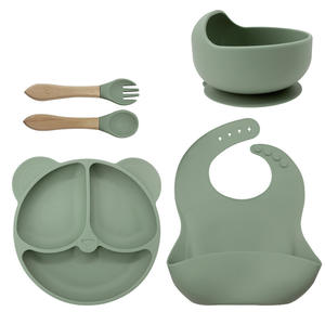 어린이용 실리콘 팬더 귀 모양 식판 세트(턱받이, 보조 그릇, 흡착식 컵 포함)-신선하고 심플한 디자인 TW-HL06 - Product Image 6