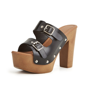 Mules de Plataforma con Punta Abierta, Cuero PU, Suela EVA, Decoración con Hebilla, Zapatos de Verano para Mujer, Aumentan la Estatura - Product Image 4