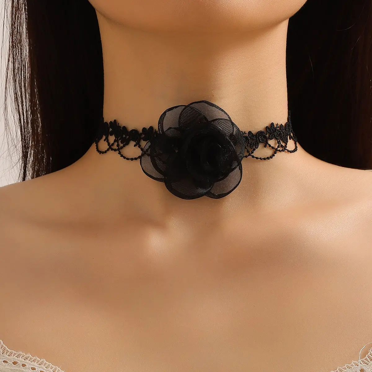 2024 sabuk renda wanita dapat diatur elegan Choker kain kasa Camellia bunga berlapis kalung kain untuk pesta hadiah pernikahan