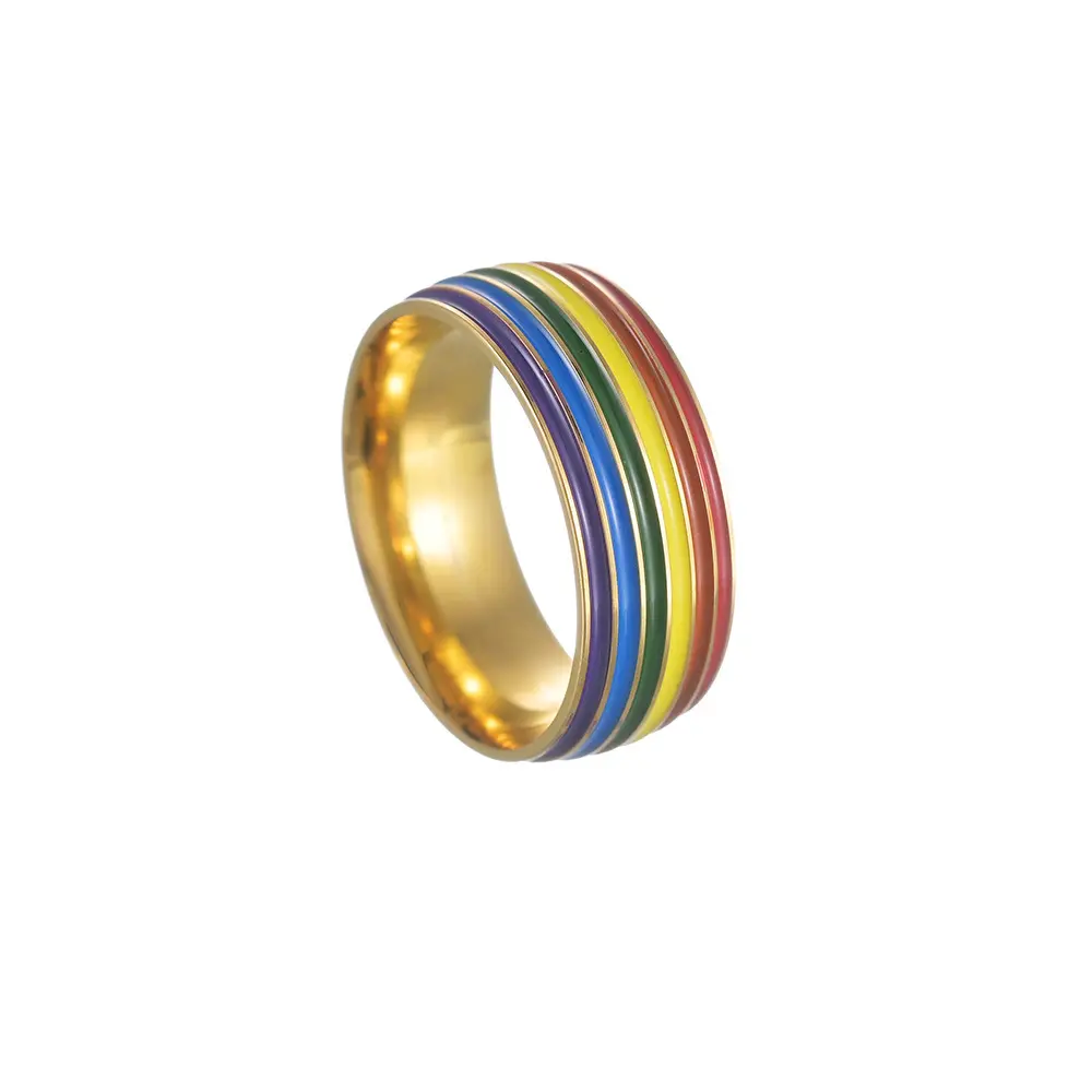 Yiwu Daicy Uniek Ontwerp Kleurrijke Olie Druppel Regenboog Ringen Titanium Metalen Ring Verguld Vrouwen Mannen Vinger Ring