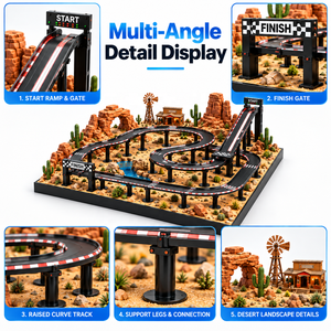 Piste de course à billes DIY de haute qualité, personnalisable, avec thème paysage western, incluant un élévateur et une piste scénique - Product Image 2