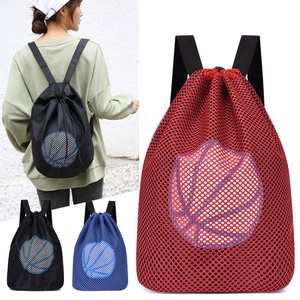 Unisex <b>Black</b> Mesh Drawstring <b>Backpack</b> With Basketball Design Breathable Gym Bag Shoulder Strap Closure - Product Image 5
