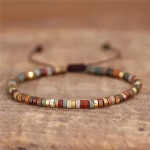 61 Colors Bohemia 4mm Minimalist Handmade Small Natural Stone beads Braided Bracelet Dainty Adjustable Gemstone Bracelet Jewelry