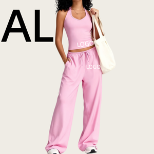 Customized AL Yoga 2-piece Set for Women: <strong>Strapless</strong> Backless <strong>Top</strong>, <strong>Loose</strong>-<strong>fitting</strong> Pants, Ideal for Fitness Training and Sportswear - Product Image 1
