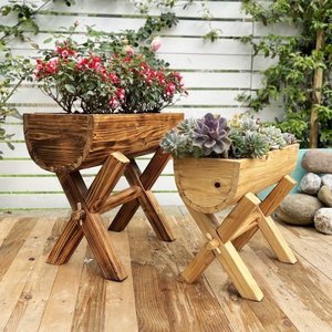 Jardinière surélevée en bois massif pour extérieur, <span class=keywords><strong>avec</strong></span> structure en X, pour patio et balcon, support décoratif pour plantes succulentes - Product Image 1