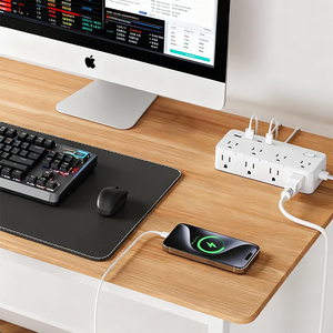 Ổ cắm điện dải Mỹ 8-cửa hàng công nghiệp mở rộng dây với 2 USB-A và 2 cổng USB-C 125V/15A chúng tôi Power Strip - Product Image 5