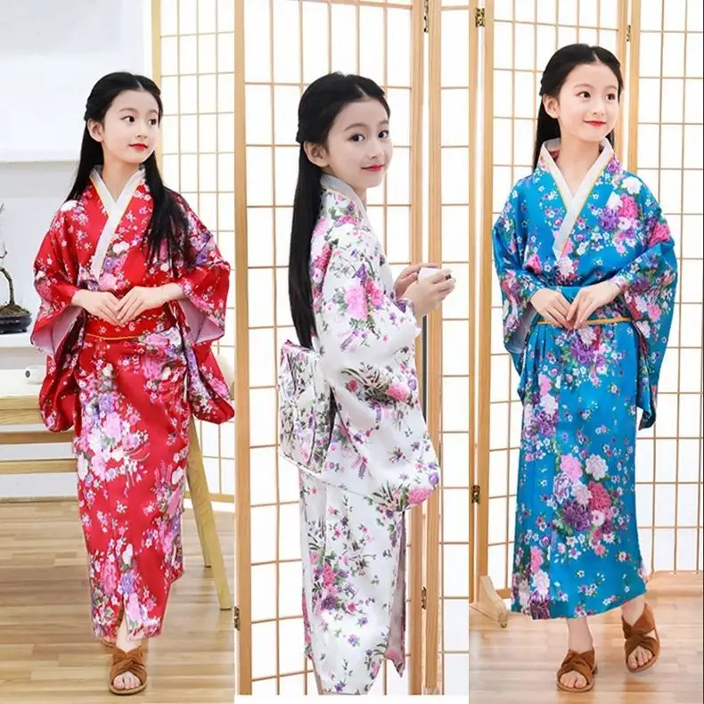 2024 tradicional japonés niños Kimono estilo Pavo Real Yukata vestido para niña chico Cosplay Japón Haori disfraz ropa asiática