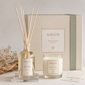 Difusor de Aroma AIKUN de Lujo en Vidrio Transparente con Varillas de Fibra de Madera, Juego de Velas Geométricas en Botella de Vidrio, OEM ODM - Product Image 1