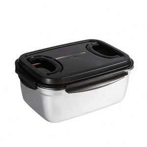 Boîte à lunch de cuisine, boîte alimentaire pour réfrigérateur, boîte de conservation en acier inoxydable 304 de qualité alimentaire, hermétique, empilable, avec couvercle noir - Product Image 5