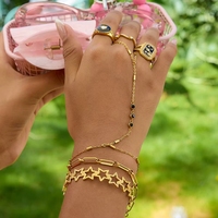 Pulsera de Cadena para Mano con Zirconia Negra Clásica, Chapada en Oro de 18K, de Acero Inoxidable, con Certificación CE