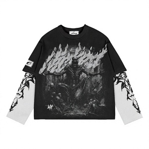 Wholesale DTG Printed Double Layer 100% Cotton O-Neck Long Sleeve <b>Winter</b> Men's Y2K <b>T</b>-<b>Shirt</b> Waffle Sleeve Double Layer <b>Shirt</b> - Product Image 5