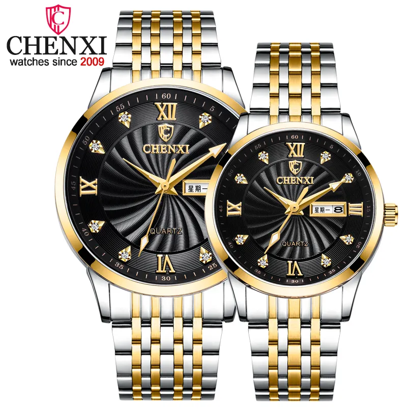2022 CHENXI 8212A-QL New Couple Watches Luxury Brand CHENXI Men Quartz Watches For Women's Golden Full Stainless Steel