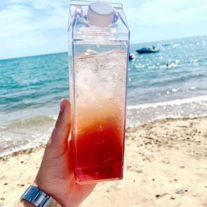 Wholesale 500ML/16Oz Transparent Square Plastic Minimalist Party Food Grade Carton Shaped Direct Drinking Lid Leak-Proof <b>Milk</b> - Product Image 6