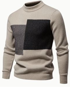 Pull à col rond en patchwork pour hommes, chaud et mince - Product Image 1