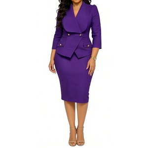 เดรสทรงบอดี้คอนสไตล์เบลเซอร์สำหรับผู้หญิง - เดรสเปปลัมแขน 3/4 สำหรับงานทางการ แฟชั่นชุดเดรสผู้หญิงแอฟริกัน - Product Image 6