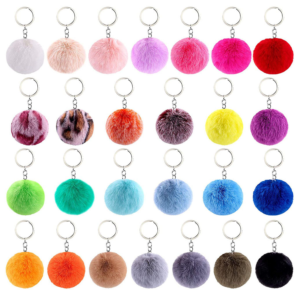 1000styles Pom Pom Ball In Stock 8cm Pompom Balls Keychain Self Defense Keychain Women Security Accessories Self Defense Set