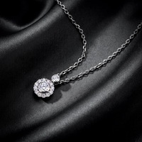 Collier en argent sterling 925 avec diamant de laboratoire D VS1, coupe ronde, double halo, collier pendentif de fiançailles et de mariage pour femmes