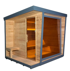 Sauna finlandaise traditionnelle HELIUS, banc double niveau, épicéa carbonisé noir incliné, et chauffage rapide. - Product Image 4