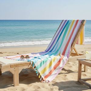 Striped Outdoor Beach Blanket with Tassels, Extra <b>Large</b> Sand Free Picnic <b>Mat</b>, Versatile Quick Dry Throw for Pool & Park - Product Image 4