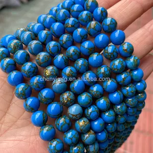 Round Gemstone Beads Gold Thread Turquoise Gem Stone Beads For Making Beads