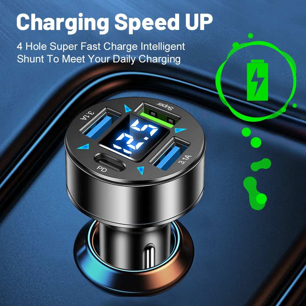 Universal 66W 4 ports PD Type C Charge rapide 3.0 USB C chargeur de voiture USB Charge rapide adaptateur de téléphone de voiture pour iPhone