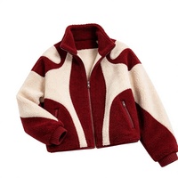 Veste en polaire sherpa pour homme, à blocs de couleur, col montant, poches zippées, coupe ample, chaude, décontractée, hiver, motif brodé sur le devant