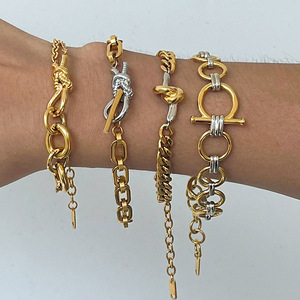 Pulsera de cadena anudada en tono dorado y plateado, diseño geométrico, regalo de joyería unisex - Product Image 2