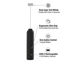 Mini mousseur à lait électrique portatif, 3 vitesses, fouet sans fil en acier inoxydable pour latte, cappuccino, café, mousse de matcha