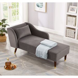 เก้าอี้พักผ่อนทรงโมเดิร์นสีเทาหุ้มกำมะหยี่ - Product Image 2