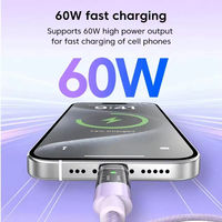 Cable USB Tipo C de Alta Velocidad para Transferencia de Datos, Carga Súper Rápida de 60W con Luz LED, Cable de Carga con Enlace de Datos USB OTG