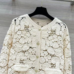 Nuovo 2024 <span class=keywords><strong>Cardigan</strong></span> lavorato a maglia autunno inverno cappotti di alta qualità da donna lavorati all'uncinetto a maniche lunghe Casual <span class=keywords><strong>Cardigan</strong></span> maglione <span class=keywords><strong>Beige</strong></span> Top - Product Image 3