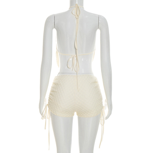 Viviblook C26ST198 Conjunto de Verano para Mujer, Nuevo, Color Sólido, Sexy, Sin Mangas, Espalda Descubierta, Top con Cuello Colgante, Shorts, Conjunto de 2 Piezas - Product Image 3