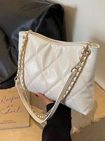 Tas Bahu Wanita Berlapis Kulit PU Lembut dengan Tali Rantai, Tas Hobo Kapasitas Besar, Tas Selempang Ketiak