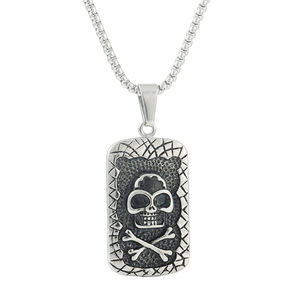 yunnique Stainless Steel Skull Pendant Necklace <b>Silver</b> Gold Color Geometric Design For Men And Women 3.0*60cm <b>Chain</b> - Product Image 5
