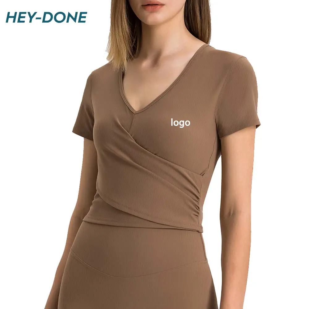 Heydone Customized Logo Ladies Active Breathable Training Wear Ribbed Quick Dry Cross Fitness Sports Oversized Gym T Shirt women