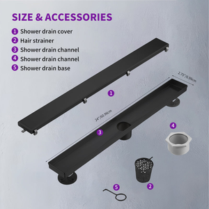 Desagüe de Ducha Empotrable de 24 Pulgadas con Acabado Negro Mate, Desagüe de Piso Invisible de Acero Inoxidable 304 para Baño, Fabricación OEM - Product Image 2