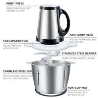 Penggiling Makanan Elektrik 2L 3L Otomatis, Penggiling Daging Kaca Stainless Steel, Pemotong Daging, Penggiling Daging oleh Meat Mincer Mixeur