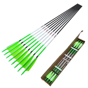 Linkboy 양궁 형광 녹색 순수 탄소 화살표 양궁 사냥 슈팅 활 사용자 정의 화살표 Spine300-800 양궁 활