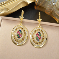 Boucles d'oreilles pendantes de créateur, délicates, en filigrane, avec breloque ovale, incrustation de zircon multicolore vibrant en cuivre, pour femme, pour anniversaire ou soirée, vente en gros