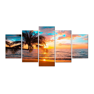 Art mural <span class=keywords><strong>de</strong></span> paysage, photos <span class=keywords><strong>de</strong></span> plage, <span class=keywords><strong>de</strong></span> <span class=keywords><strong>mer</strong></span>, <span class=keywords><strong>de</strong></span> <span class=keywords><strong>soleil</strong></span>, caddie en toile imprimée, <span class=keywords><strong>peinture</strong></span> <span class=keywords><strong>de</strong></span> plage, 5 pièces - Product Image 2