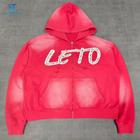 Sudadera con Capucha de Diseño Personalizado para Hombre, Estilo Holgado, de Algodón Lavado, con Efecto Desgastado por el Sol, Adornada con Remaches y Parches Bordados con Logotipo, de la Marca BENTURA