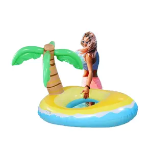 Piscina inflável de palmeira dobrável decorativa, piscina flutuante com palmeira inflável