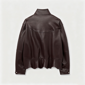 Мужская повседневная кожаная куртка на молнии с высоким воротом - Product Image 5