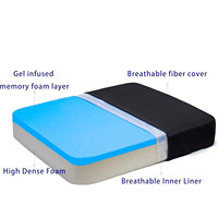 Coussin de siège en mousse à mémoire de forme infusée de gel pour fauteuil roulant et chaise de bureau, soulagement des escarres et des douleurs du coccyx