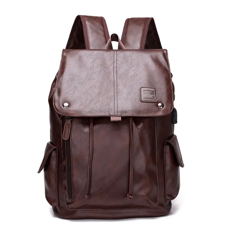 Men's Business Casual Laptop Bag Fashion Korean Man PU Leather Backpack