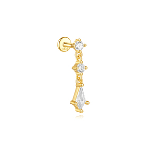 Pendiente individual de Plata de ley 925 chapado en oro de 18K, minimalista, con borla de cadena de 3mm, diseño de cometa, circonita, estrella y piedra lunar, con parte trasera plana y cierre de rosca. - Product Image 1