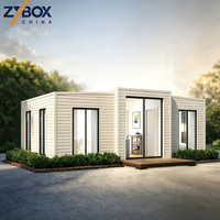 Casa Contenedor Expandible ZYBOX de 20 pies/40 pies con Techo a Dos Aguas, Color Blanco Puro, Simétrica, 2 Dormitorios, Prefabricada, Modular, Permanente