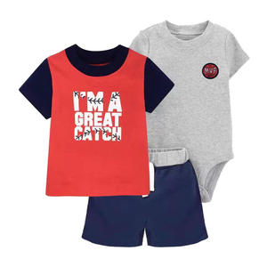 Pijama de Algodón 100% para Bebés Niños, Traje de Tres Piezas para Recién Nacidos, Mameluco de Manga Corta con Estampado de Dibujos Animados, <span class=keywords><strong>Ropa</strong></span> de Bebé - Product Image 2