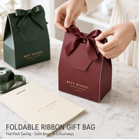 Sac fourre-tout rigide personnalisé, biodégradable, écologique, rouge, avec finition douce au toucher, poignée en ruban, emballage pour boîtes de chocolat