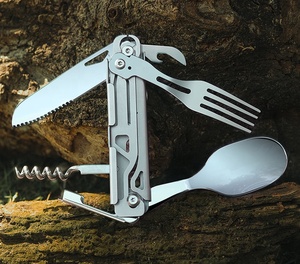 Nouveau design détachable extérieur <span class=keywords><strong>Edc</strong></span> Camping <span class=keywords><strong>6</strong></span> en 1 ustensiles en métal multi-outils cuillère et fourchette en acier inoxydable ensemble de couverts - Product Image 5